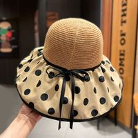 黑胶大帽檐遮阳帽女夏天防紫外线太阳帽子韩版波点防晒渔夫帽百搭
