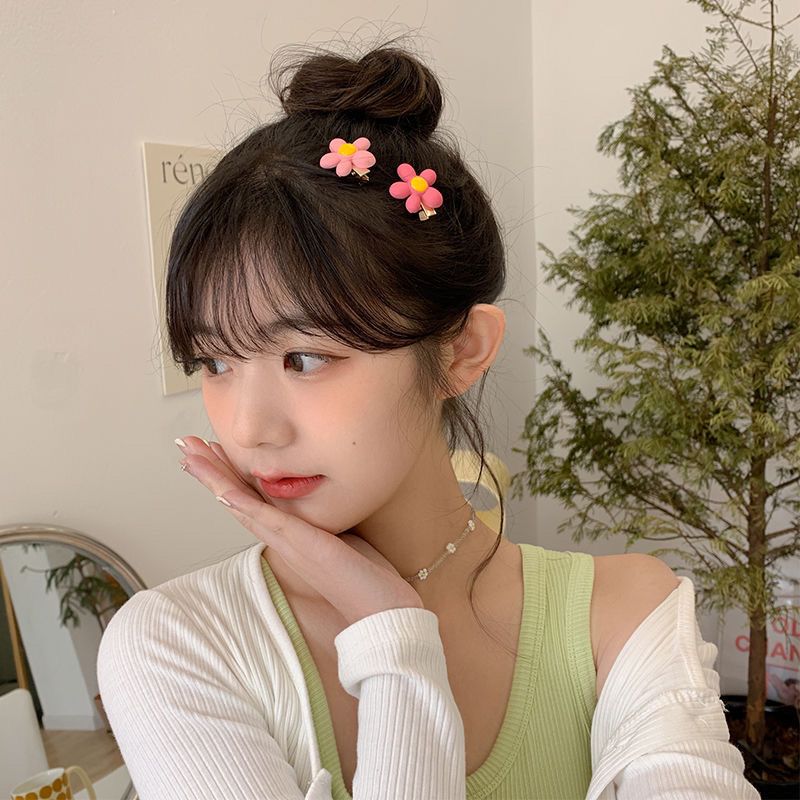 2-Piece Flower Love Small Hairclip Side Clip Female Side Bang Clip Headdress Hairpin Internet Celebrity Forehead Clip Clamp
