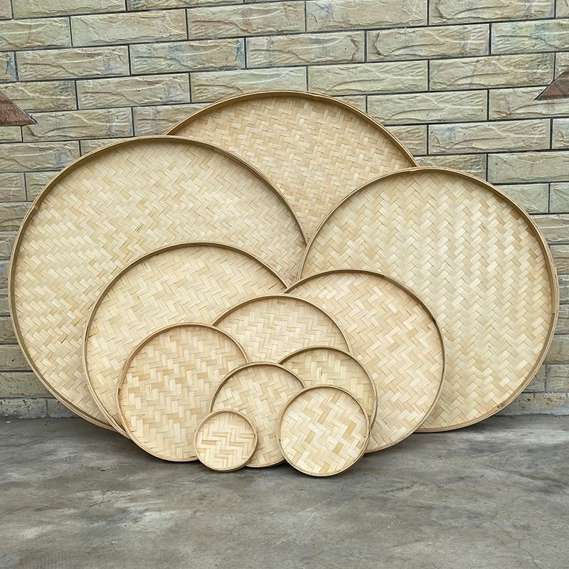 Bamboo Woven Bamboo Products Bamboo Green Household Bamboo Sieve round Winnowing Fan Decorative Painting Dance Drying Handmade Creative Storage Basket
