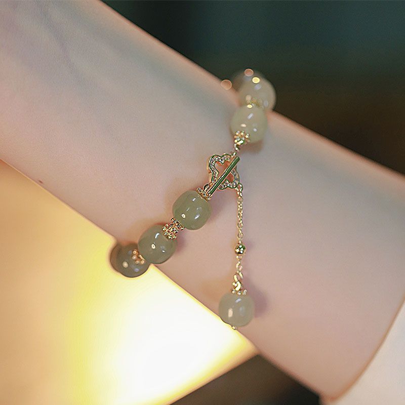 hetian yu bracelet female ins special-interest design anti-allergy non-fading retro affordable luxury temperament bracelet girlfriend gifts