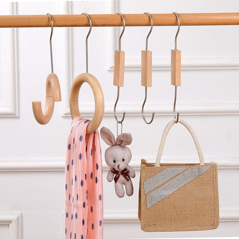 Beech Hook S Hook Clothing Store Hanger Hanger Clothes Hanging Props Display round Wood Circle Clothes Pants Hanger Clip Scarf Bracket