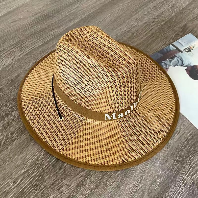 fishing cycling men's cowboy hat vaion summer beach wide brim hat female sun hat men's sun-proof straw hat