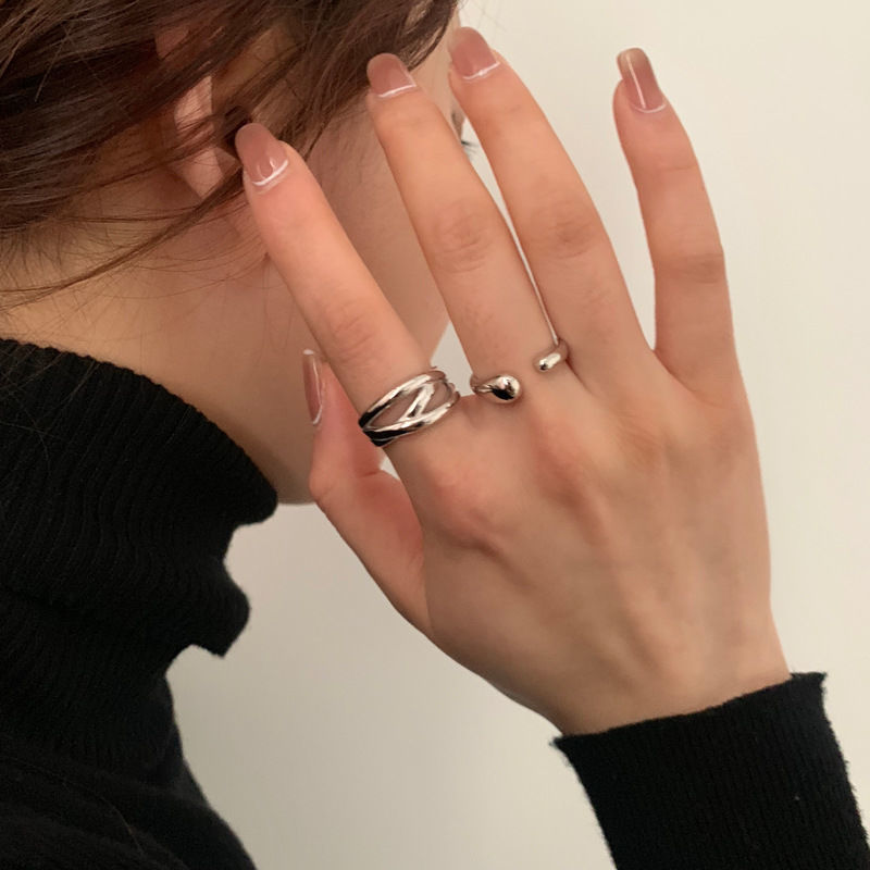 light luxury drop ring female simple niche design cold style personality cross ring opening adjustable