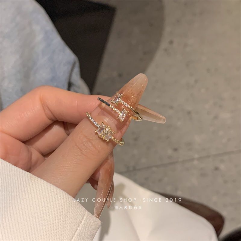 Index Finger Ring Open New Fashion Girlfriends One-Pair Package Square Zirconium Light Luxury Ring Female Ins Special-Interest Design High Sense