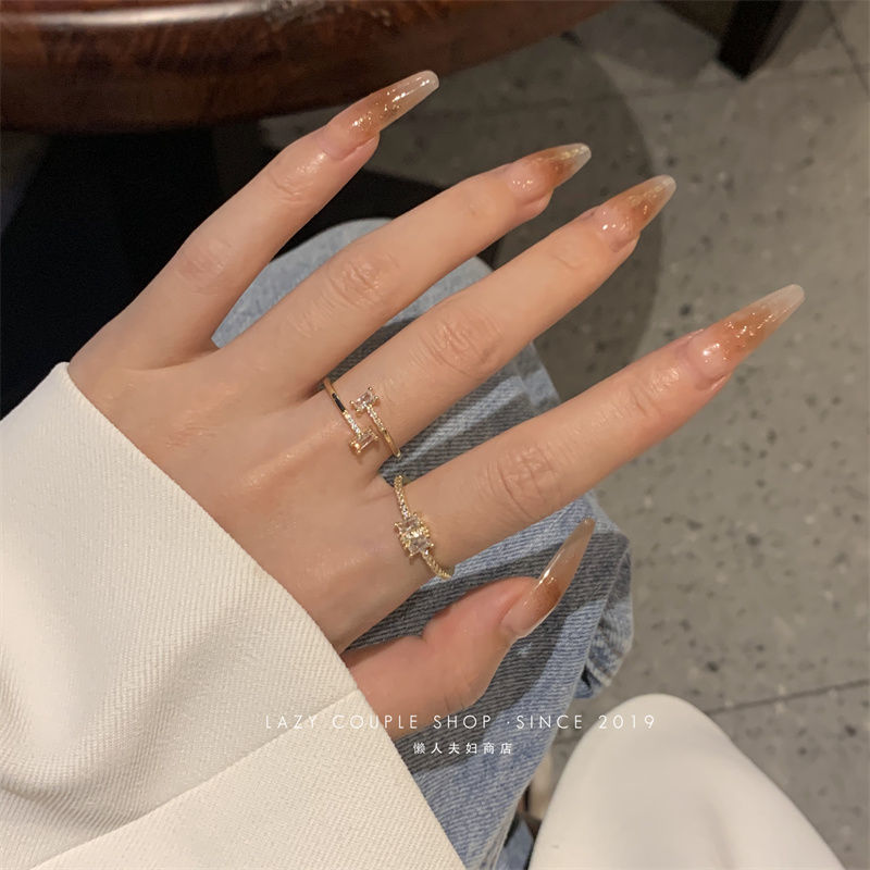 Index Finger Ring Open New Fashion Girlfriends One-Pair Package Square Zirconium Light Luxury Ring Female Ins Special-Interest Design High Sense