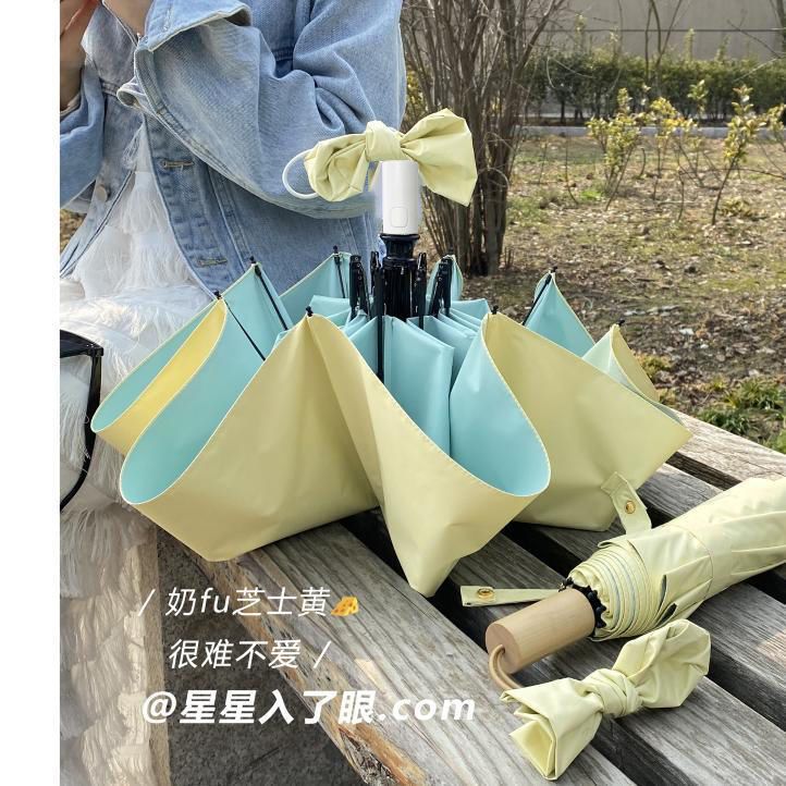 Milk Fu Soft Glutinous ~ Color Plastic Automatic Umbrella Rain and Rain Dual-Use Ins Sun-Proof UV-Proof Folding Sun Umbrella