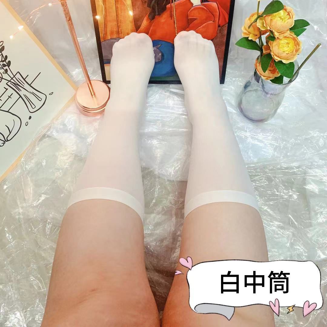 100.00kg Plump Girls Large Elastic Calf Socks Jk Socks White Socks Large Size Tube Socks White Silk Summer Thin Half Stockings