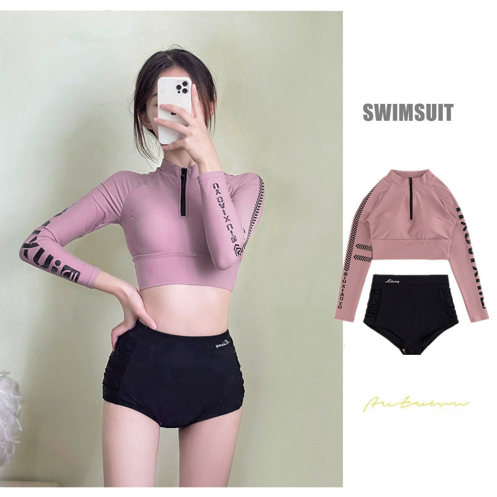 south korea 2022 new sexy long sleeve high waist swimsuit women conservative sports student covering belly slimming spa swimsuit