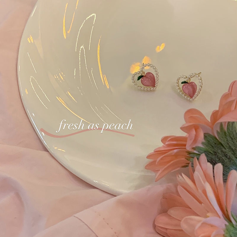 [Peach Tea] Peach Peach Love Heart Stud Earrings High-Grade Temperament Female Ins Style Small Exquisite Fresh Earrings