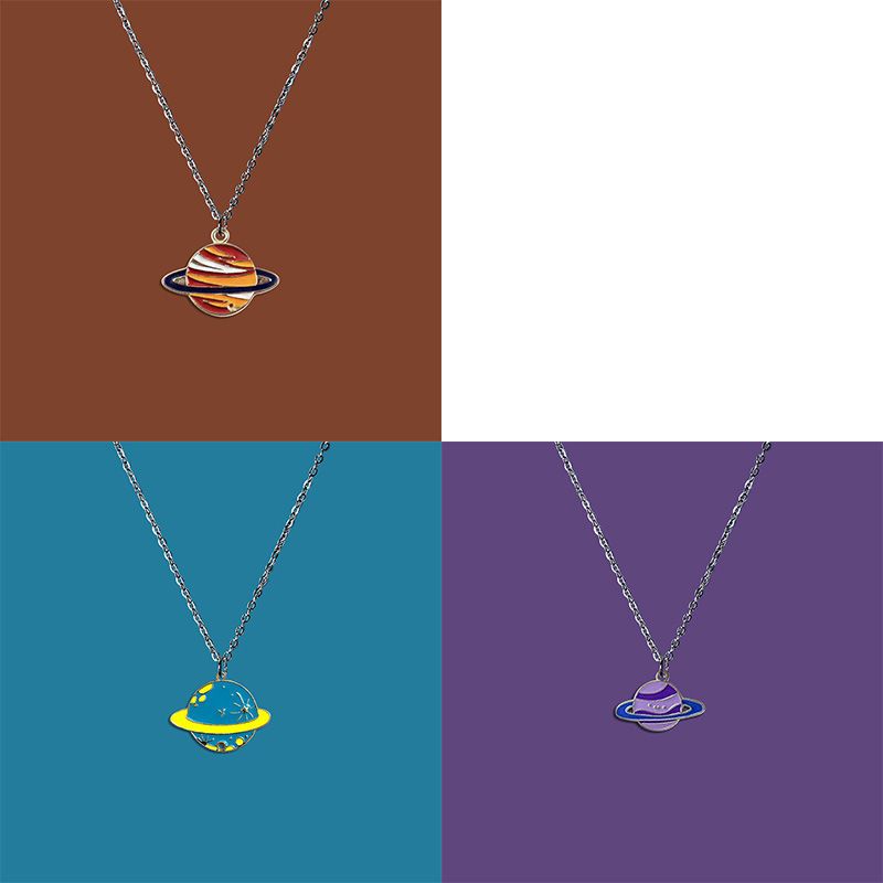 Niche Saturn Necklace Korean Style Simple Planet Series Ins Trendy Unique Punk Accessories Hip Hop Galaxy Pendant