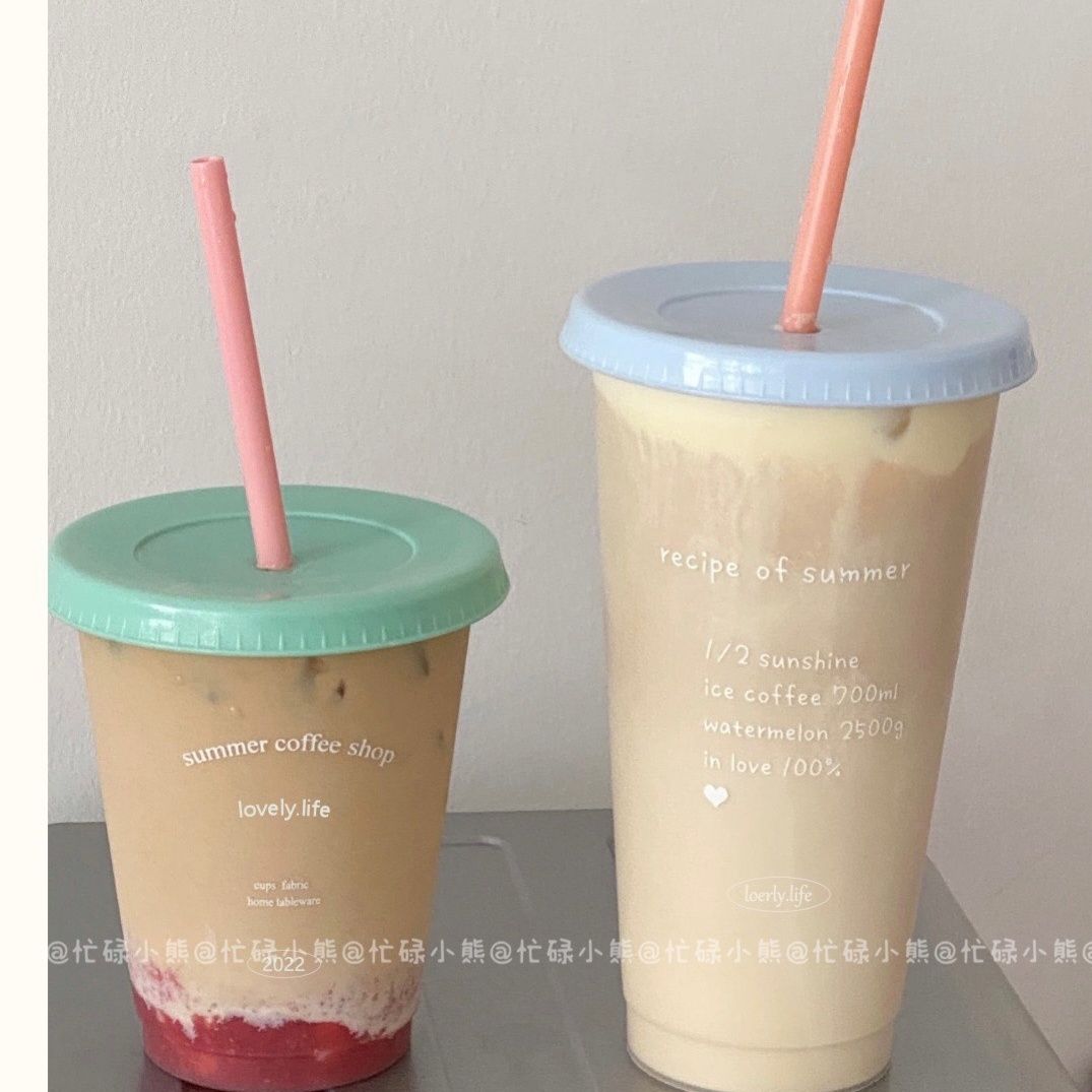 Korean Style Ins Niche Summer Coffee Cup Milk Cold Drink Cup Colorful Plastic Straw Cup Large Capacity Handy Cup