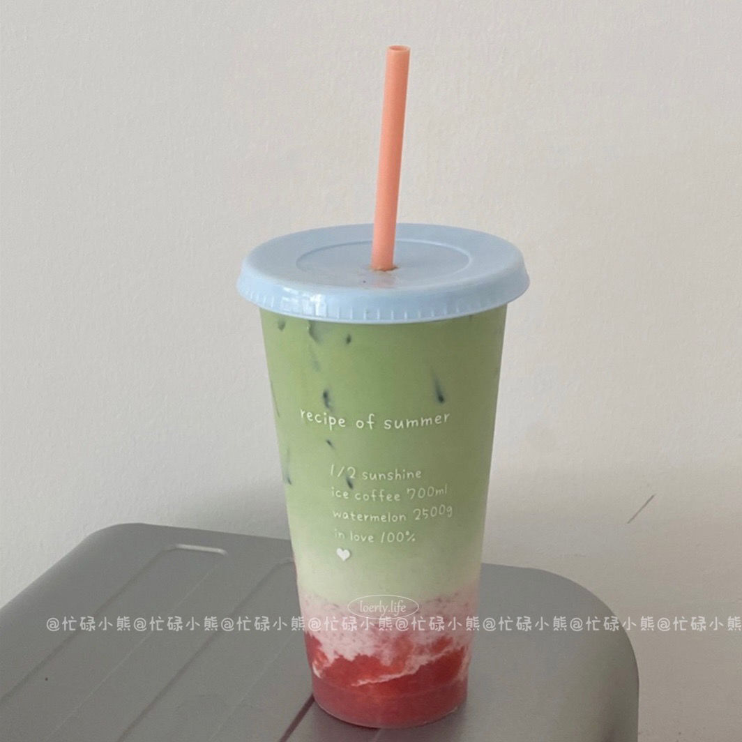 Korean Style Ins Niche Summer Coffee Cup Milk Cold Drink Cup Colorful Plastic Straw Cup Large Capacity Handy Cup