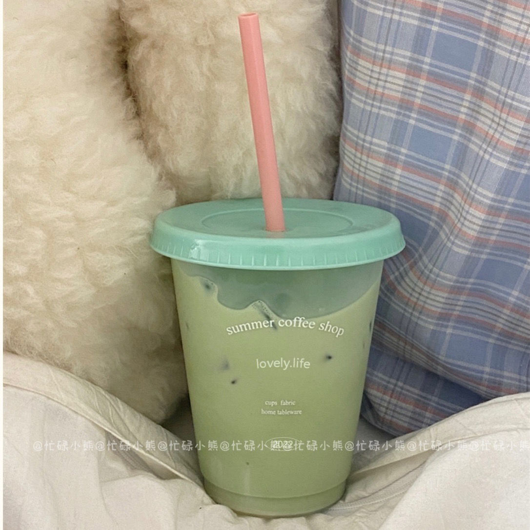 Korean Style Ins Niche Summer Coffee Cup Milk Cold Drink Cup Colorful Plastic Straw Cup Large Capacity Handy Cup