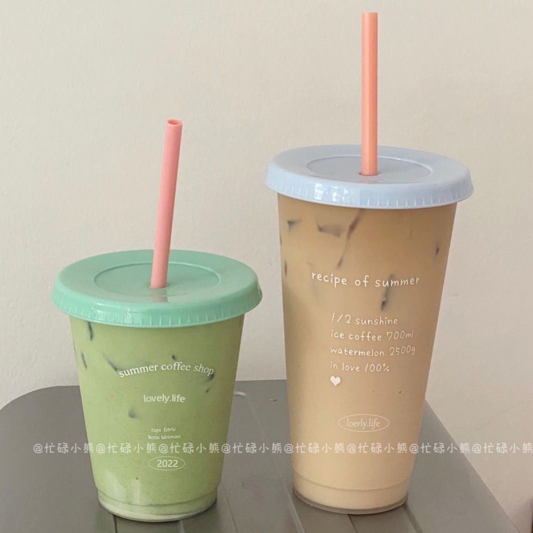 Korean Style Ins Niche Summer Coffee Cup Milk Cold Drink Cup Colorful Plastic Straw Cup Large Capacity Handy Cup