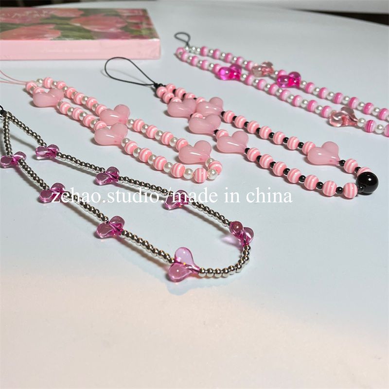 Korean Ins Style Love Mobile Phone Charm Park Caiying/Jin Zhini Short Girl Beaded Chain Pendant Personalized Pendant Accessories