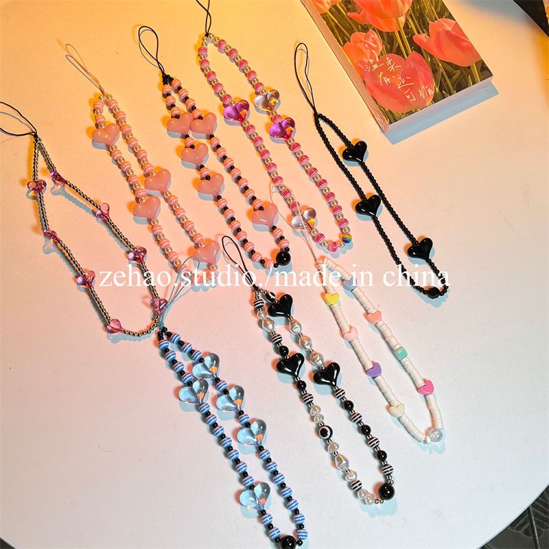 Korean Ins Style Love Mobile Phone Charm Park Caiying/Jin Zhini Short Girl Beaded Chain Pendant Personalized Pendant Accessories