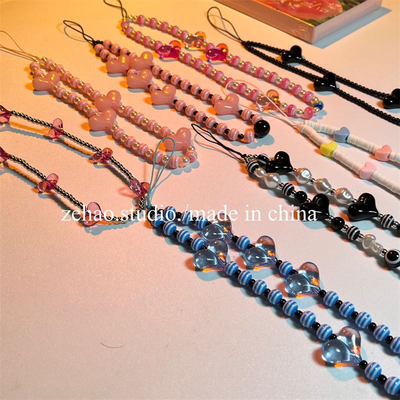 Korean Ins Style Love Mobile Phone Charm Park Caiying/Jin Zhini Short Girl Beaded Chain Pendant Personalized Pendant Accessories