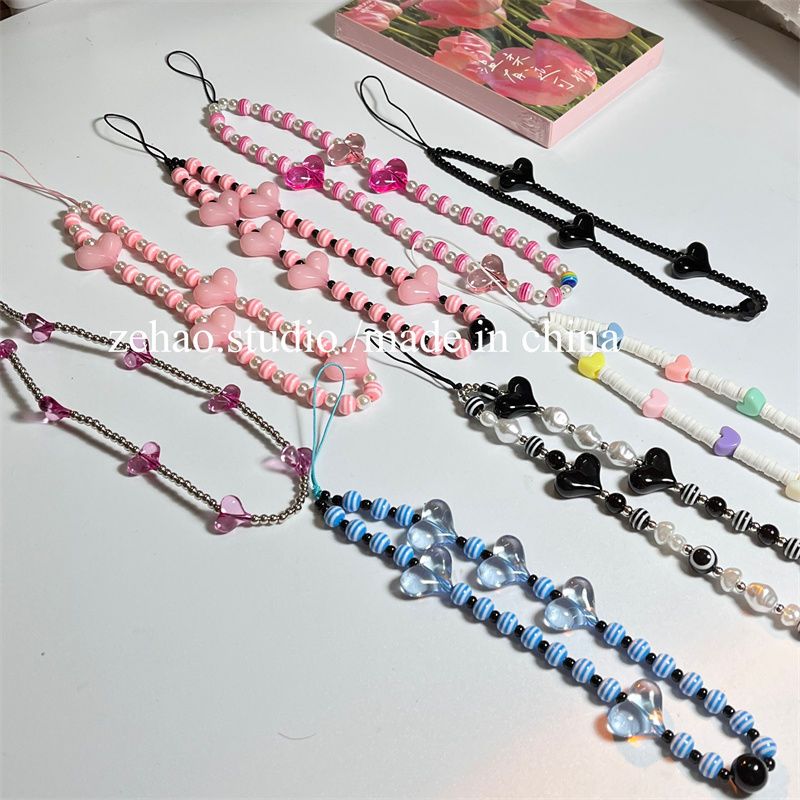 Korean Ins Style Love Mobile Phone Charm Park Caiying/Jin Zhini Short Girl Beaded Chain Pendant Personalized Pendant Accessories