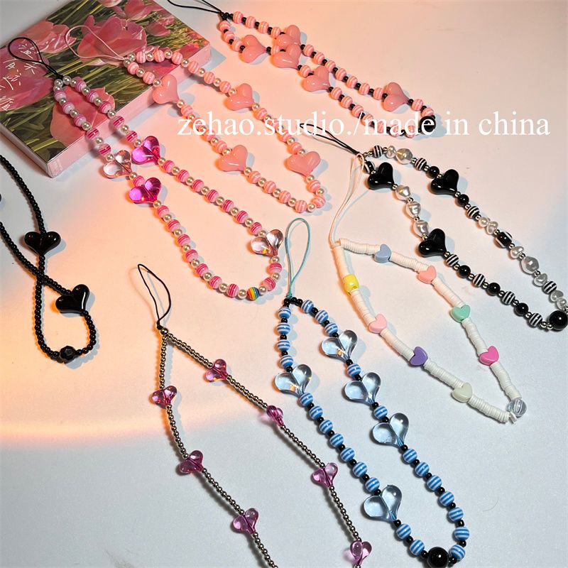 Korean Ins Style Love Mobile Phone Charm Park Caiying/Jin Zhini Short Girl Beaded Chain Pendant Personalized Pendant Accessories