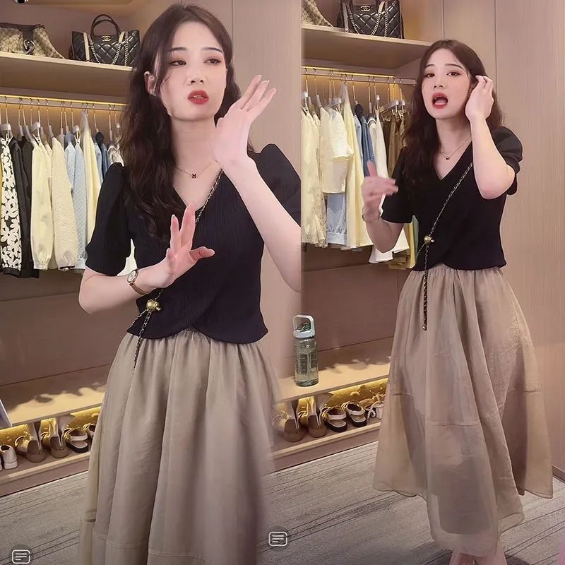 suit women‘s clothing two-piece suit fashion temperament skirt 2023 new summer hot girl top internet hot suit suit a set