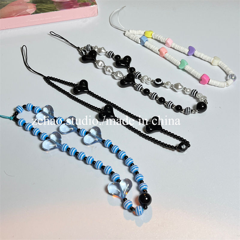 Korean Ins Style Love Mobile Phone Charm Park Caiying/Jin Zhini Short Girl Beaded Chain Pendant Personalized Pendant Accessories