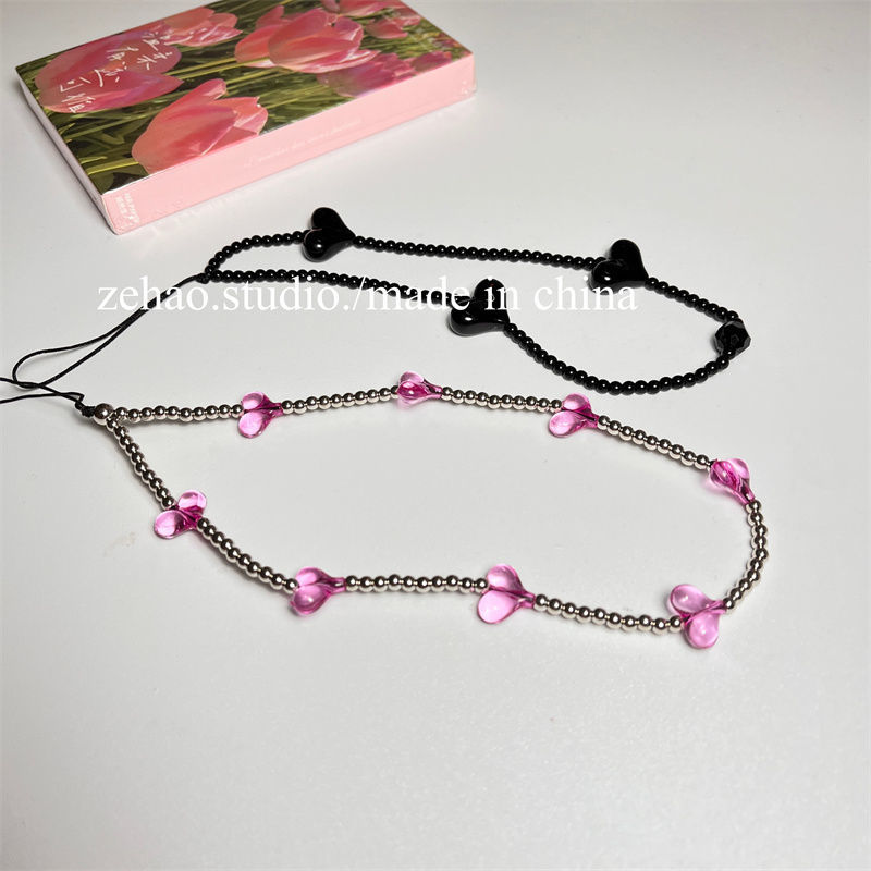 Korean Ins Style Love Mobile Phone Charm Park Caiying/Jin Zhini Short Girl Beaded Chain Pendant Personalized Pendant Accessories