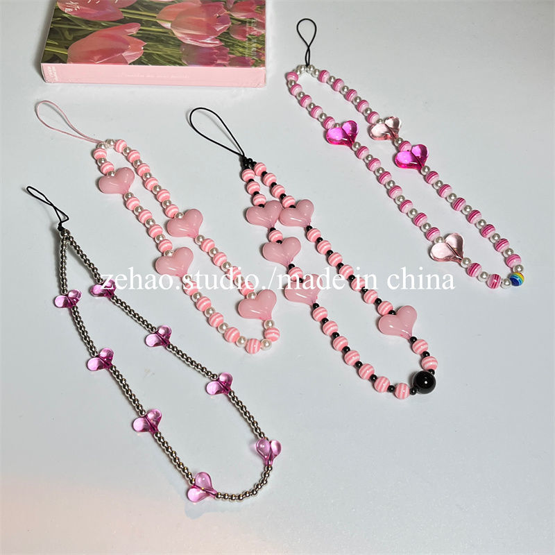 Korean Ins Style Love Mobile Phone Charm Park Caiying/Jin Zhini Short Girl Beaded Chain Pendant Personalized Pendant Accessories