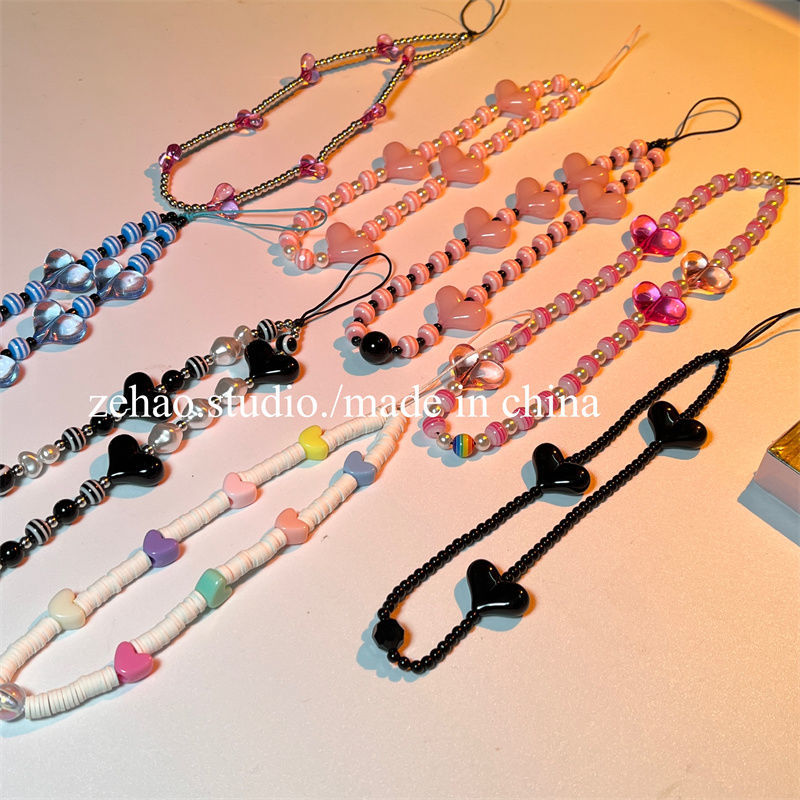 Korean Ins Style Love Mobile Phone Charm Park Caiying/Jin Zhini Short Girl Beaded Chain Pendant Personalized Pendant Accessories