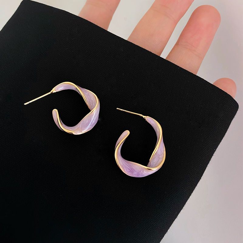 new wind chime purple purple earrings women‘s retro high sense ear ring cute colorful catharanthus roseus blue circle earrings