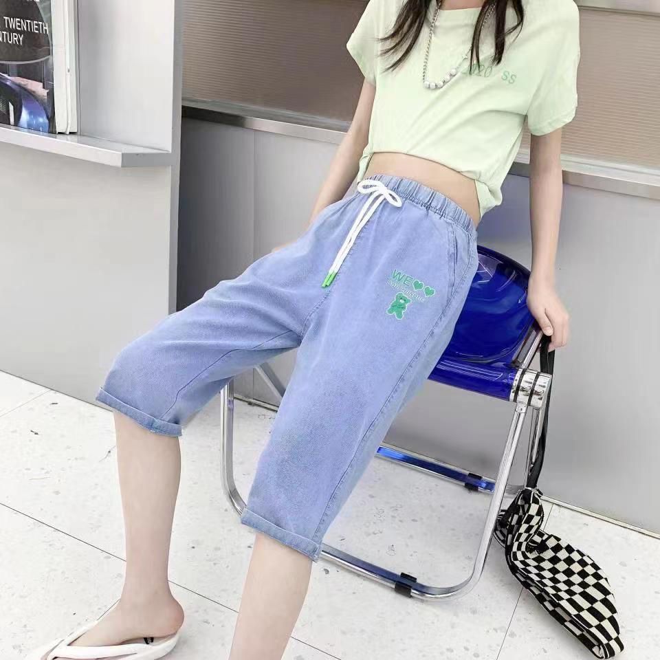 Boys' Denim Cropped Pants Summer Thin Girls' New Medium and rge Children's Shorts Children's Casual Loose Fashion Middle Pants