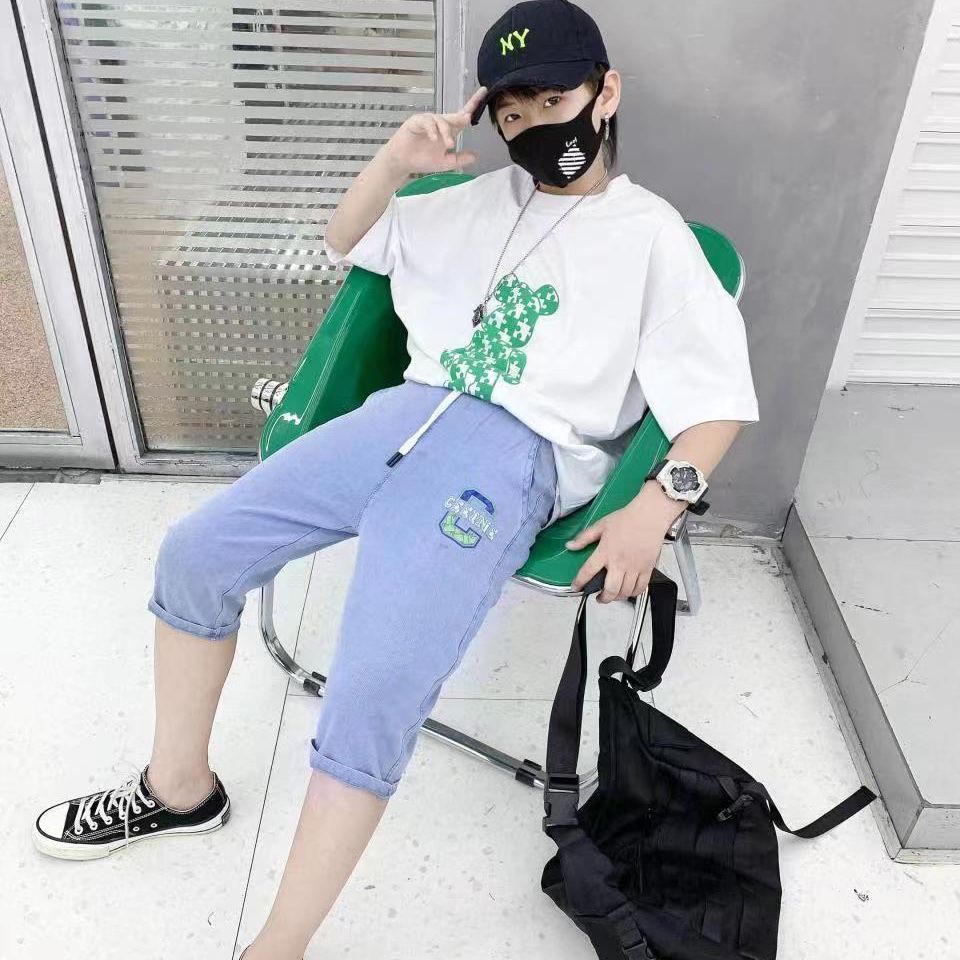 Boys' Denim Cropped Pants Summer Thin Girls' New Medium and rge Children's Shorts Children's Casual Loose Fashion Middle Pants