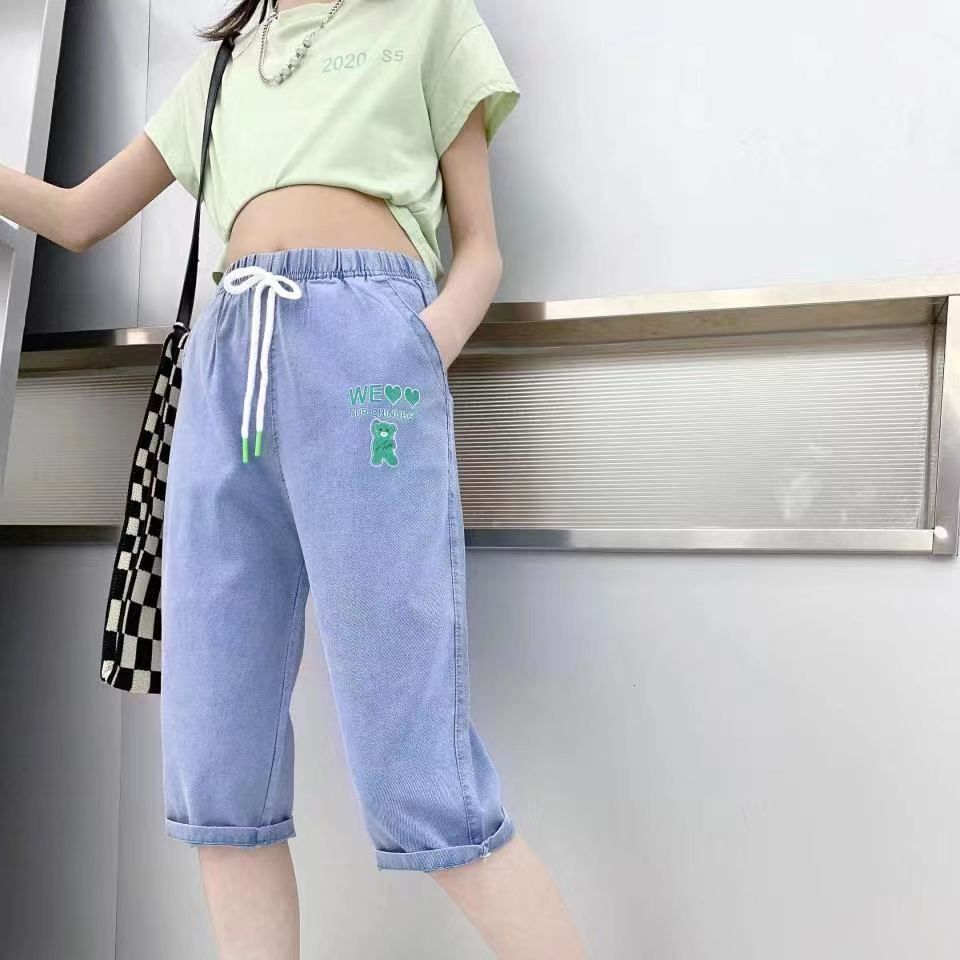 Boys' Denim Cropped Pants Summer Thin Girls' New Medium and rge Children's Shorts Children's Casual Loose Fashion Middle Pants