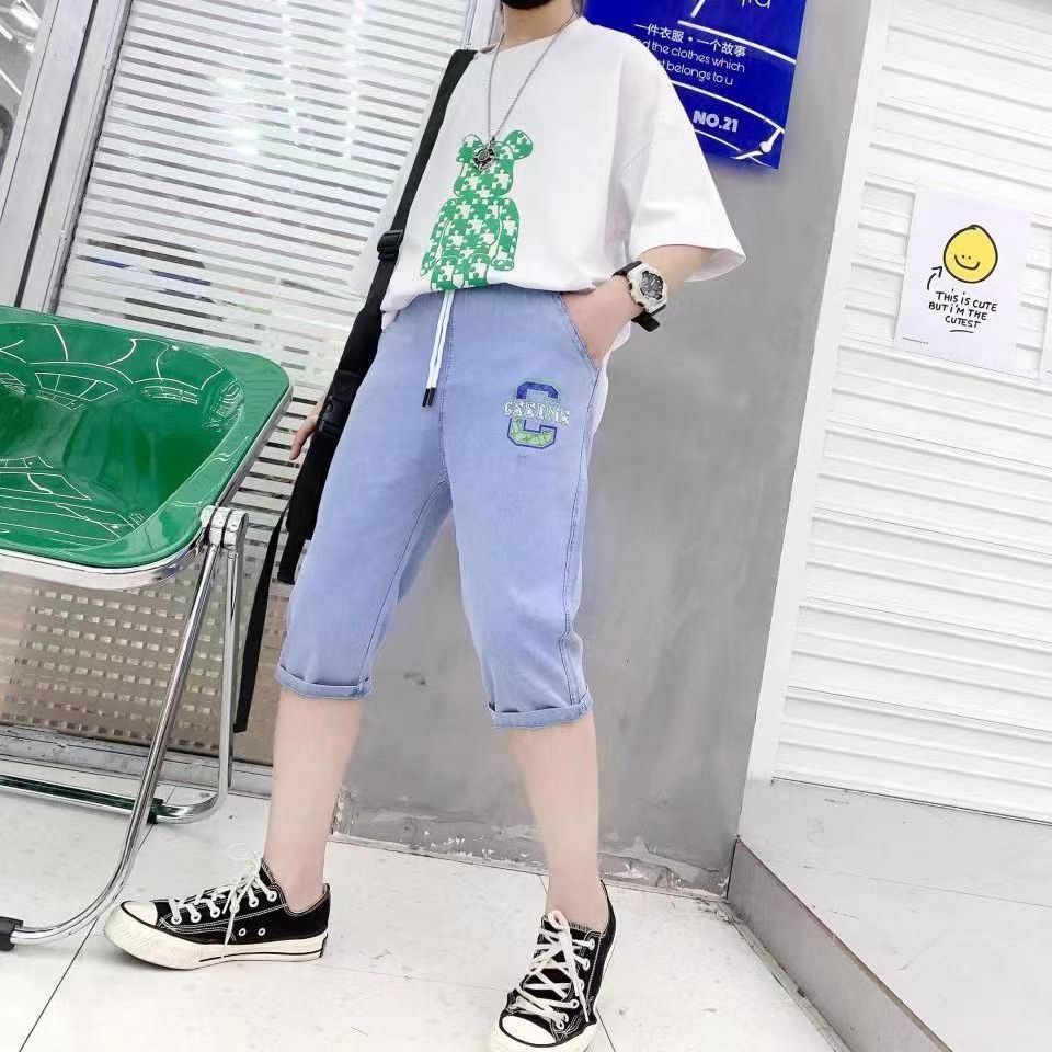 Boys' Denim Cropped Pants Summer Thin Girls' New Medium and rge Children's Shorts Children's Casual Loose Fashion Middle Pants