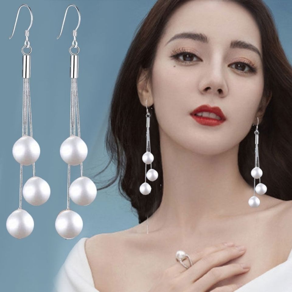 genuine goods s925 sterling silver natural pearl earrings anti-allergy women‘s long elegant south korea all-match earrings eardrops ear hook