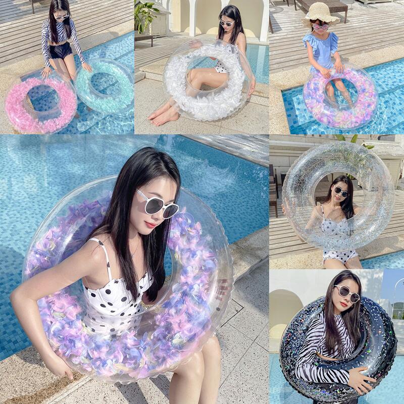 internet celebrity swimming ring adult thickened swim ring boys and girls underarm swimming ring fully transparent feather inflatable adult life buoy