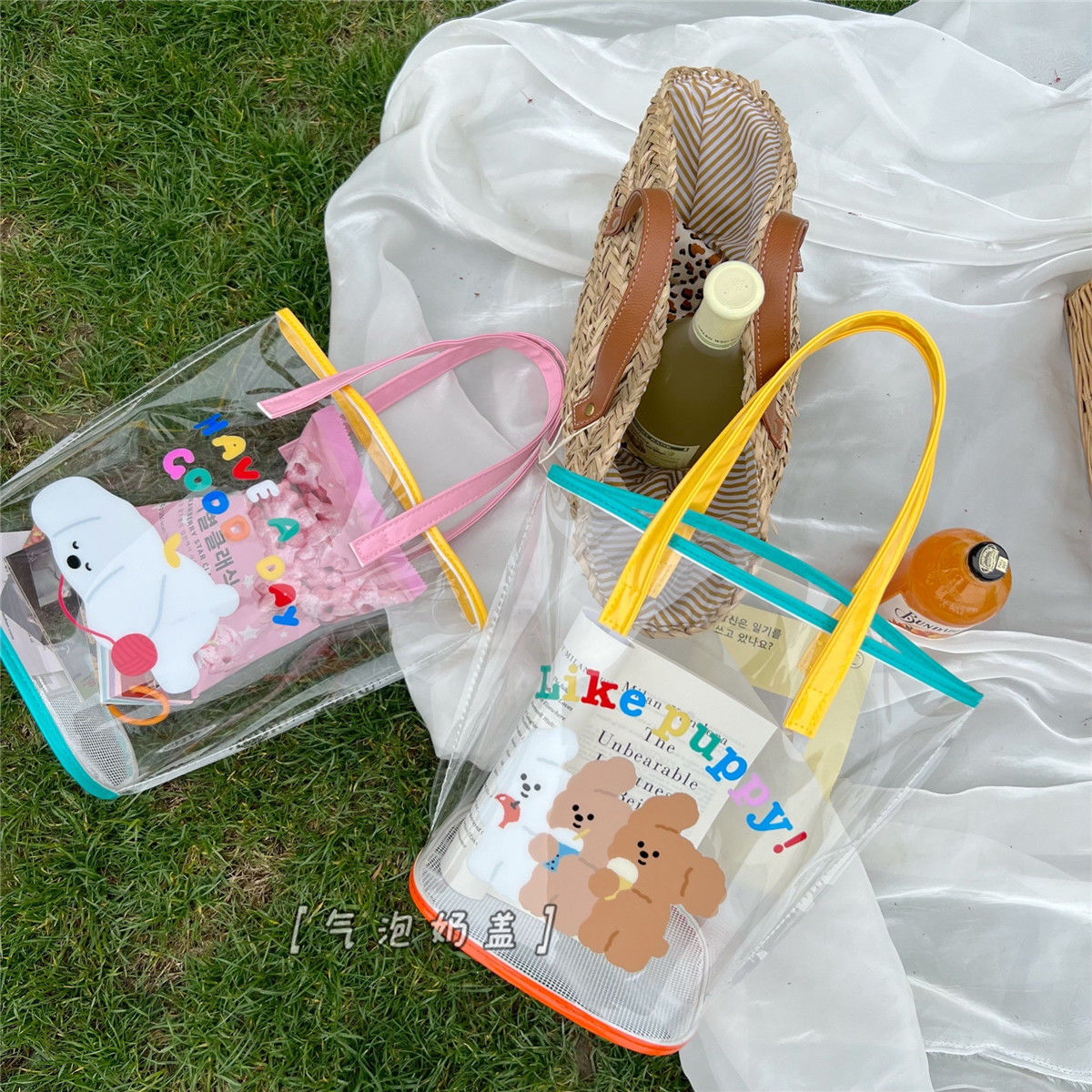 Three Bears Gel Bag Transparent Pve Handbag Portable Large Capacity Shoulder Bag Camping Beach Bag Fresh