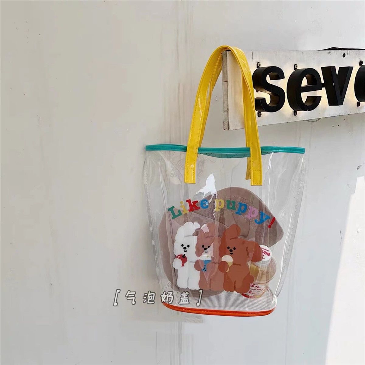 Three Bears Gel Bag Transparent Pve Handbag Portable Large Capacity Shoulder Bag Camping Beach Bag Fresh