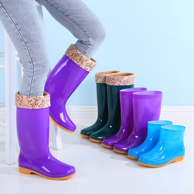 women‘s rain boots high-top waterproof shoes long-top thickened cotton padded mid-top rain boots non-slip kitchen work platform water shoes for women