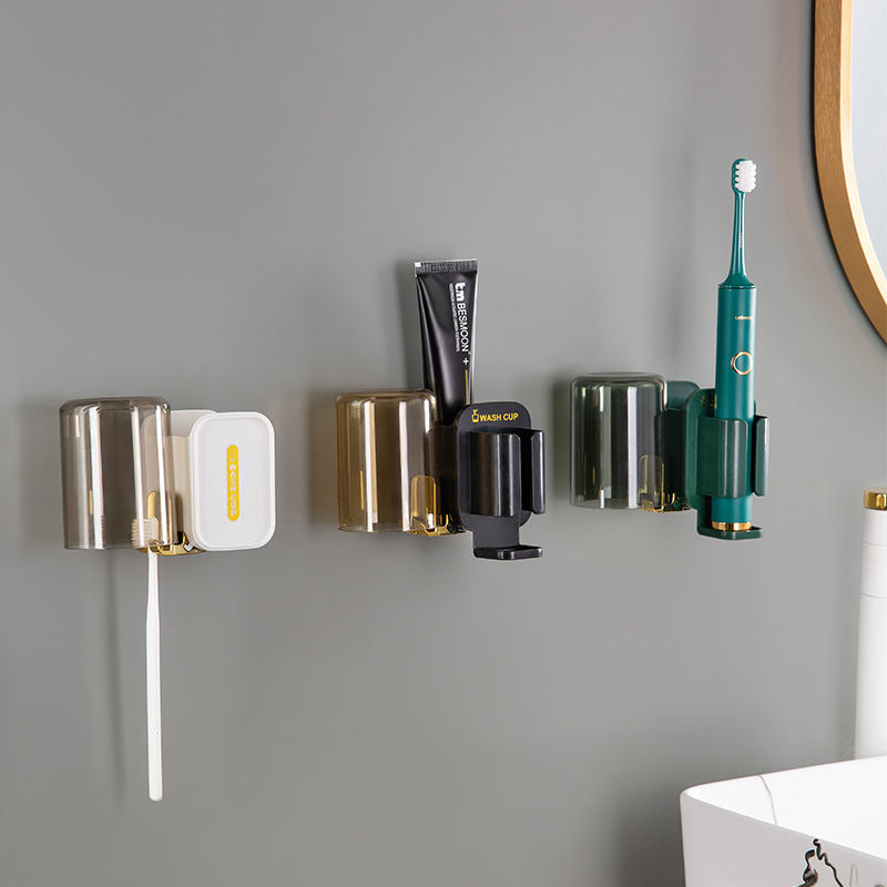 Toothbrush Rack Punch-Free Gargle Cup Teeth Brushing Cup Cup Sub-Bathroom Wall-Mounted Toothbrush Cup Cup High-End Suit