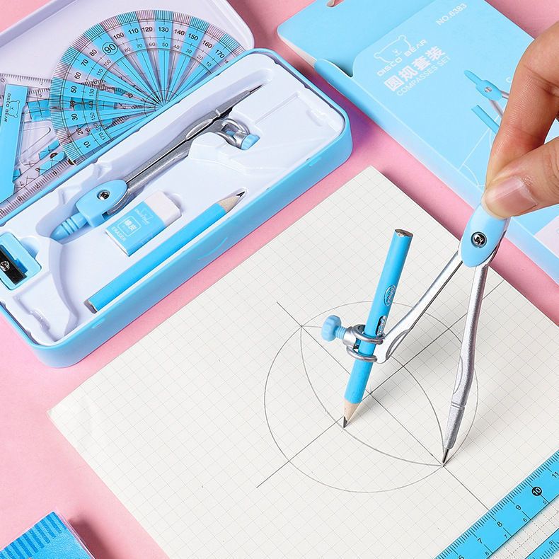 compasses ruler set eight-piece primary school student drawing stationery triangle ruler ruler protractor multi-function ruler