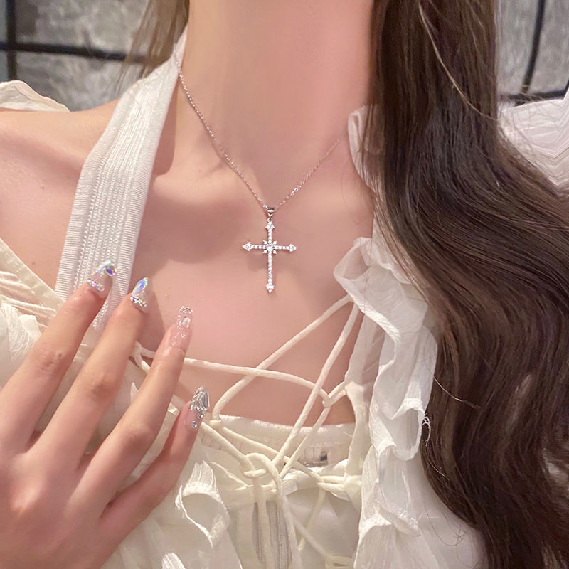 Super Fairy Asterism Cross Necklace Female Ins Cold Style Sweet Cool Hot Girl Special-Interest Design Advanced Texture Clavicle Chain