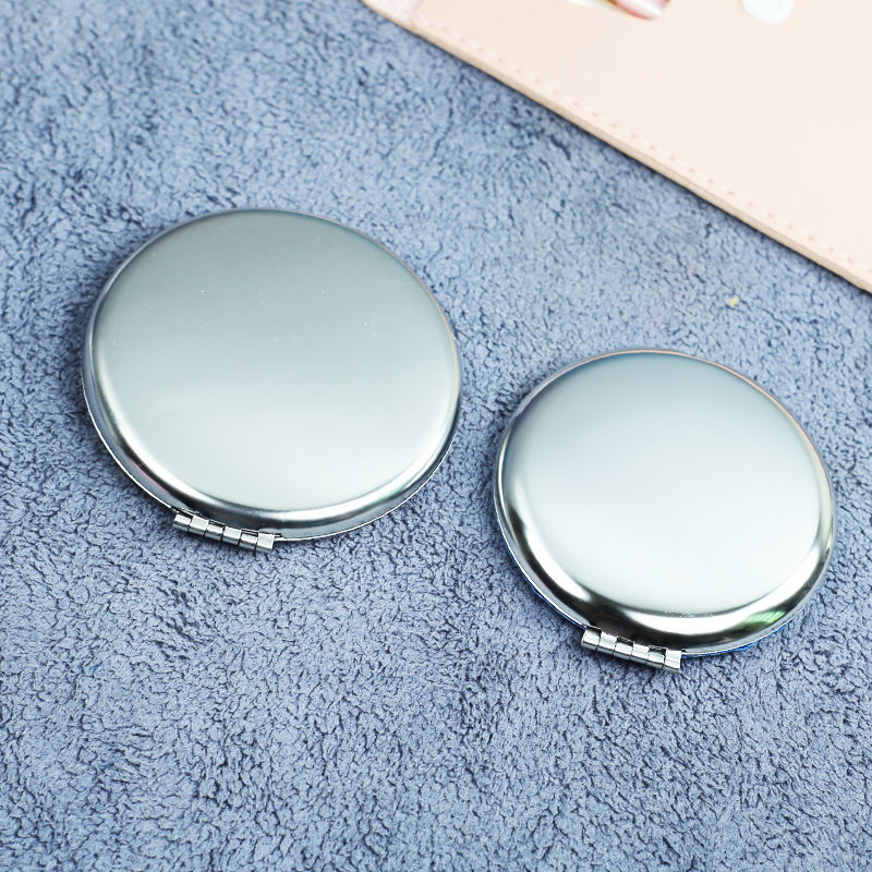 Stainless Steel Cosmetic Mirror Folding Portable Non-Broken Mirror Female Hand-Held Shatterproof Simple Glossy Student Solid Color Small Mirror