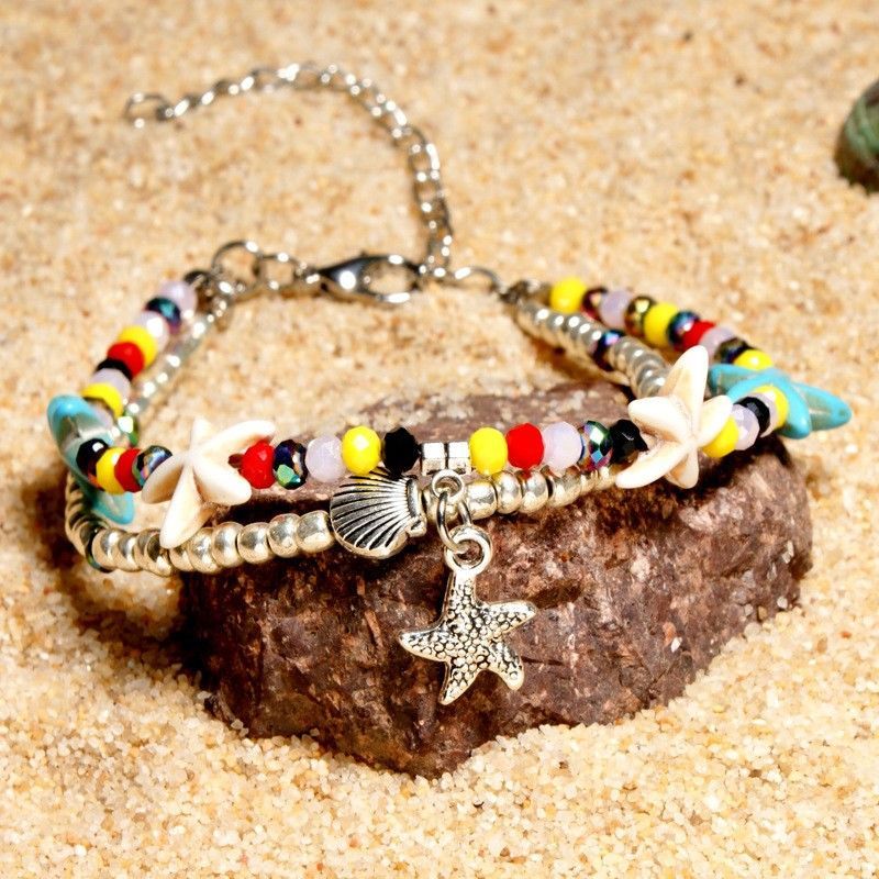 Creative Tourist Area Ornament Conch Bead Yoga Anklet Bracelet Beach Starfish Pendant Shell Beaded Foot Ornaments