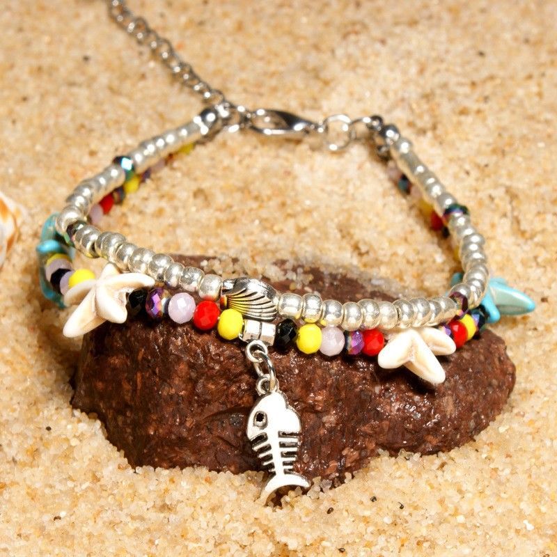 Creative Tourist Area Ornament Conch Bead Yoga Anklet Bracelet Beach Starfish Pendant Shell Beaded Foot Ornaments