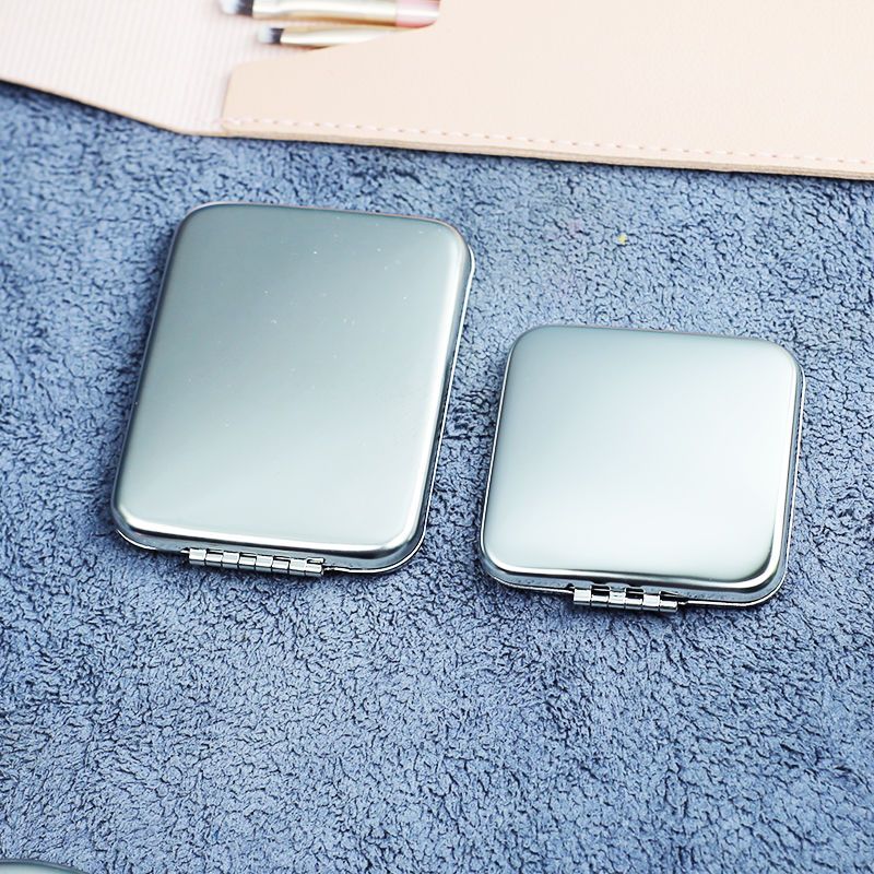 Stainless Steel Cosmetic Mirror Folding Portable Non-Broken Mirror Female Hand-Held Shatterproof Simple Glossy Student Solid Color Small Mirror