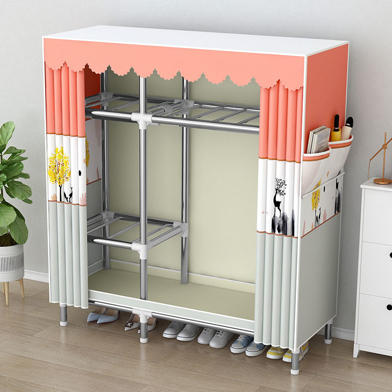 simple wardrobe thickened steel pipe reinforced assembly full steel frame cloth wardrobe storage cabinet for rental room home bedroom