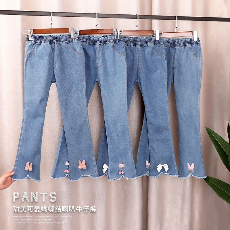 Girls' Jeans Bell-Bottom Pants Spring and Autumn Casual Medium and Big Children Loose Baby All-Match Children's Wear Girls' Pants