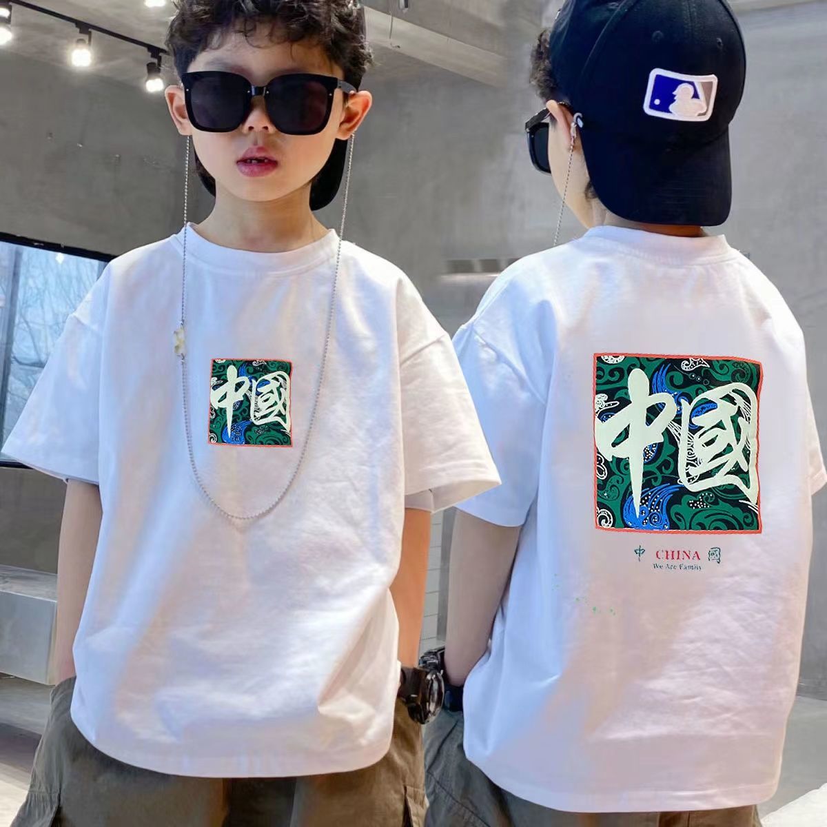 boys‘ short-sleeved t-shirt pure cotton western style summer children‘s clothes medium and big children‘s national fashion boys‘ half-sleeved new summer fashion