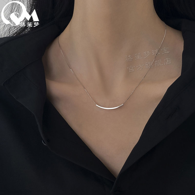 925 Sterling Silver Smile Necklace Women's Elbow Niche Design Ins Advanced Simple All-Match Light Luxury Clavicle Chain