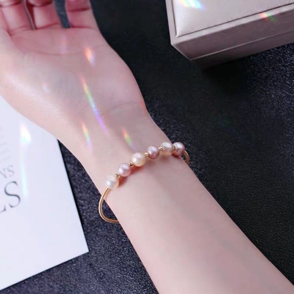 Natural Freshwater Pearl Bracelet Opening Adjustable Special-Interest Design Non-Fading Ins Girlfriends Mori Girl Bracelet
